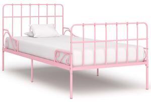 Cadru de pat cu bază din șipci, roz, 100 x 200 cm, metal