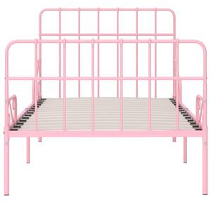 Cadru de pat cu bază din șipci, roz, 100 x 200 cm, metal
