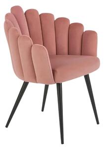 Scaun modern tapitat K410, roz/negru, stofa catifelat/metal, 65x62x85