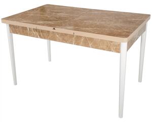 Masa extensibila Napoli, DENVER, marmura beige, picioare albe, 130x80x76 cm