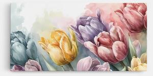 Tablou Canvas, 100x200cm, Dormitor si Living, Flori, Lalele, Pastel Tulips
