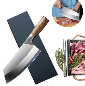 Cutit de bucatarie Satar japonez universal Koken, Otel inoxidabil german de inalta calitate, Lama de 20 cm Full Tang cu duritate 56±HRC, Taiere precisa si rezistenta indelungata, Maner ergonomic Lemn