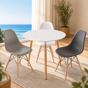 Set masa Salzburg alba cu 3 scaune Malmo Alb, Gri, Negru, DENVER, blat MDF alb, forma rotunda, 80x74 cm