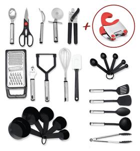Set Ustensile bucatarie Koken, 17 piese de bucătărie din nailon și oțel inoxidabil, antiaderente și rezistente la căldură + Suport Lingura