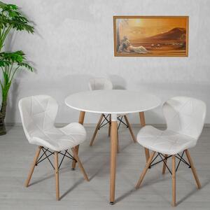 Set masa Salzburg alba cu 3 scaune Oslo, alb, DENVER, blat MDF alb, forma rotunda, 80x74 cm