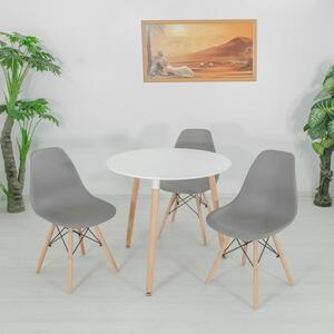 Set masa Salzburg alba cu 3 scaune Malmo gri, DENVER, blat MDF alb, forma rotunda, 80x74 cm