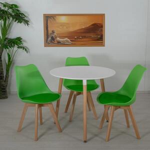 Set masa Salzburg alba cu 3 scaune Stockholm verde, DENVER, blat MDF alb, forma rotunda, 80x74 cm