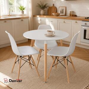 Set masa Salzburg alba cu 3 scaune Malmo albe, DENVER, blat MDF alb, forma rotunda, 80x74 cm
