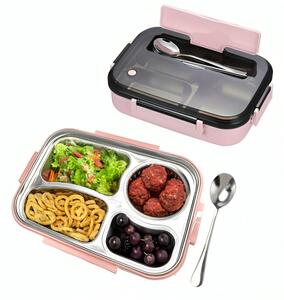 Cutie pentru pranz Koken, Otel inoxidabil, Caserola cu 4 Compartimente, Albastrǎ/Roz - Roz
