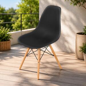 Scaun Malmo, DENVER, sezut tip scoica negru, picioare lemn, 46x54x80 cm