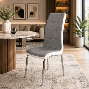 Scaun Rimini, DENVER, piele ecologica gri cu alb, picioare metalice, 43x56x102 cm