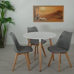 Set masa Salzburg alba cu 3 scaune Stockholm gri, DENVER, blat MDF alb, forma rotunda, 80x74 cm
