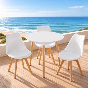 Set masa Salzburg alba cu 3 scaune Stockholm alb, DENVER, blat MDF alb, forma rotunda, 80x74 cm