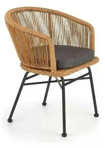 Scaun K400, gri/bej/negru, stofa/rattan sintetic/otel, 55x47x74 cm