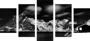 Tablou 5-piese peisaj nocturn în Norvegia în design alb-negru