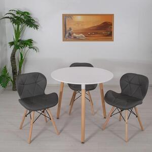 Set masa Salzburg alba cu 3 scaune Oslo gri, DENVER, blat MDF alb, forma rotunda, 80x74 cm