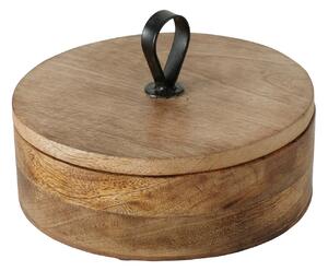 Cutie rotunda Kabir, lemn de mango, 19 cm