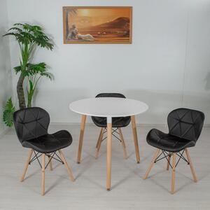 Set masa Salzburg alba cu 3 scaune Oslo negru, DENVER, blat MDF alb, forma rotunda, 80x74 cm
