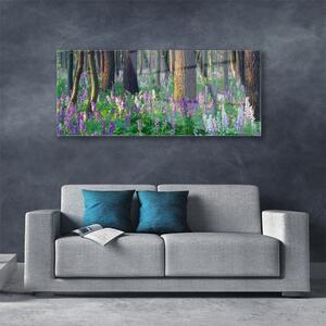 Tablou pe sticla Pădure Flori Natura Verde Violet Maro