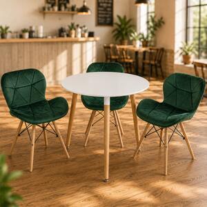 Set masa Salzburg alba cu 3 scaune Oslo, verde, DENVER, blat MDF alb, forma rotunda, 80x74 cm
