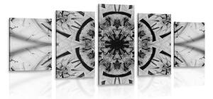 Tablou 5-piese abstract Mandala în design alb-negru