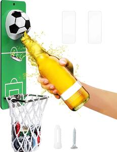 Desfăcător de Sticle cu Colector de Capace Koken, - Decor și Cadou Perfect pentru Suporteri, Bărbați, Fotbal și Sport, 20x8 cm, 3 Moduri de Instalare, Otel/Verde