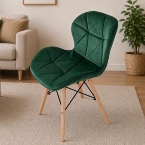 Scaun Oslo, DENVER, catifea verde, picioare lemn, 48x39x74 cm