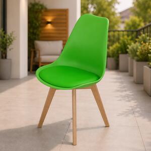 Scaun Stockholm, DENVER, piele ecologica verde, picioare lemn, 48x50x82 cm