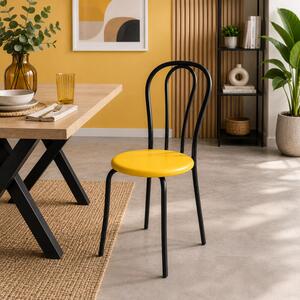 Scaun Tulipan, DENVER, piele ecologica galbena, cadru negru, 40x40x89 cm