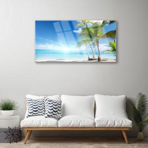 Tablou pe sticla Palm Sea peisaj copac Albastru Maro Verde