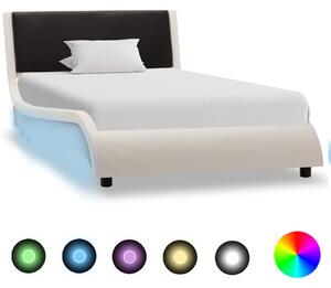 Cadru de pat cu LED, alb și negru, 90 x 200 cm, piele ecologică