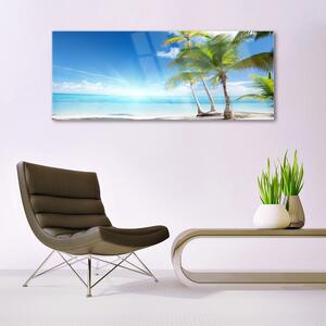 Tablou pe sticla Palm Sea peisaj copac Albastru Maro Verde