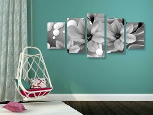 Tablou 5-piese magnolia pe un fundal abstract alb-negru