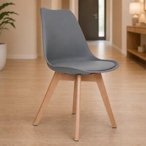Scaun Stockholm, DENVER, piele ecologica gri, picioare lemn, 48x50x82 cm