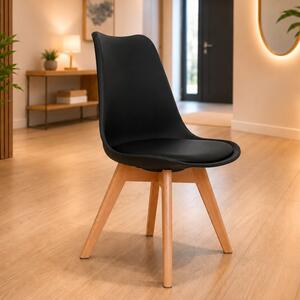 Scaun Stockholm, DENVER, piele ecologica neagra, picioare lemn, 48x50x82 cm