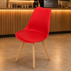 Scaun Stockholm, DENVER, piele ecologica rosie, picioare lemn, 48x50x82 cm