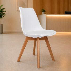 Scaun Stockholm, DENVER, piele ecologica alba, picioare lemn, 48x50x82 cm
