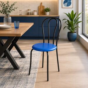 Scaun Tulipan, DENVER, piele ecologica albastra, cadru negru, 40x40x89 cm