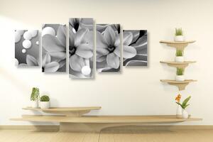 Tablou 5-piese magnolia pe un fundal abstract alb-negru