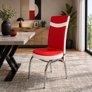 Scaun Venetia, DENVER, piele ecologica rosie cu alb, 42x53x99 cm