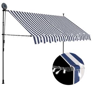 Copertină retractabilă manual cu LED, albastru & alb, 300 cm