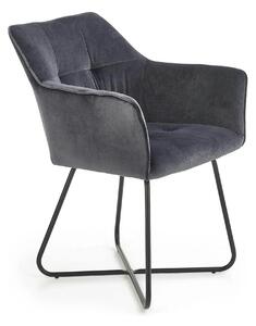 Scaun tapitat K377, gri inchis/negru, stofa catifelata/metal, 60x62x81