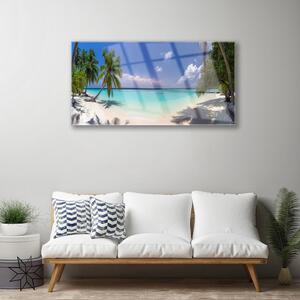 Tablouri acrilice Marea Palm Beach Copaci Peisaj Alb Albastru Verde Maro
