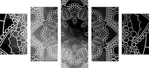 Tablou 5-piese Mandala alb-negru