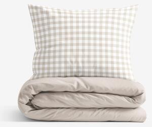 Goldea lenjerie de pat din 100% bumbac duo - carouri latte cu latte 140 x 200 și 50 x 70 cm