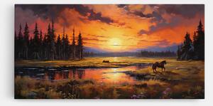 Tablou Canvas, 40x80cm, Dormitor si Living, Moderne, Textura de pictura, Wild Horses Painting
