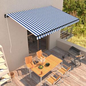 Copertină retractabilă manual LED, albastru și alb, 450x300 cm