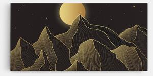 Tablou Canvas, 40x80cm, Dormitor si Living, Peisaje, Munti, Gold Shiny Moon