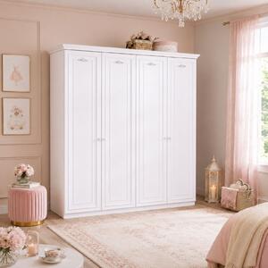 Dulap cu 4 usi, pentru copii si tineret Romantica White, 188x56x214 cm