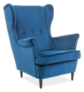 Fotoliu LORD, stofa catifelata albastru - Bluvel 86/wenge, 82x92x101 c
